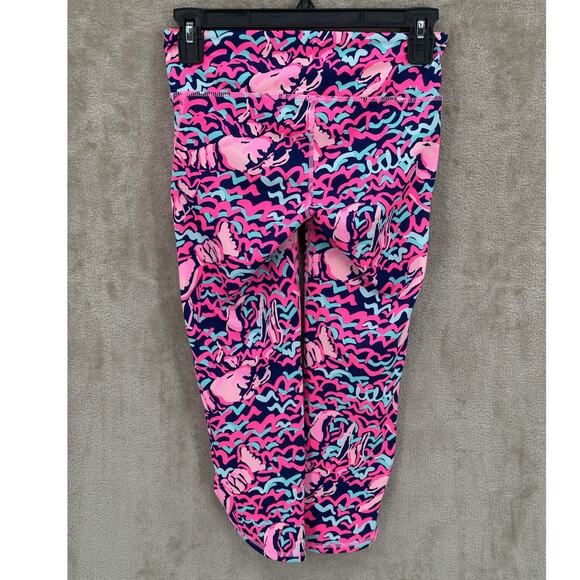 Lilly Pulitzer Pants Womens XS Luxletic Crop Pop Up‎ Lobstah Roll Navy Pink Gym - Picture 2 of 8